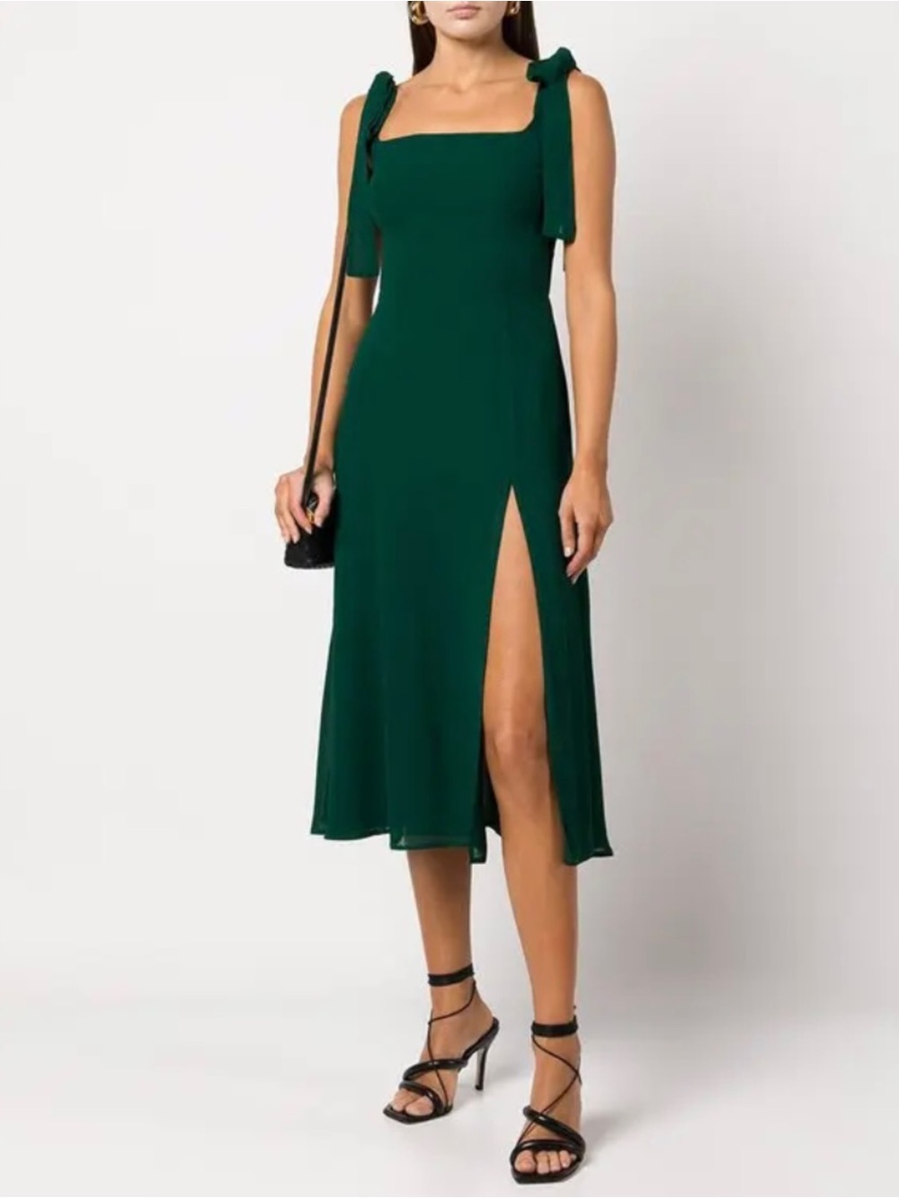 Reformation Emerald Green Twilight Tie Shoulder Square Neck Midi Dress Size 18